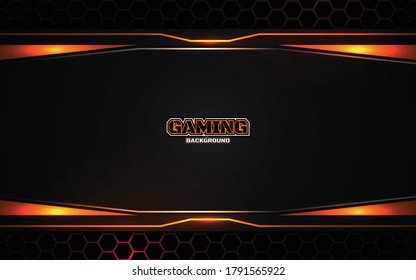 Abstract futuristic black and orange gaming background with modern esport shapes. Vector design template technology concept can use element game banner, sport poster, cyber wallpaper, web streaming