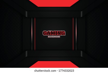 Abstract futuristic black and red esport gaming background with modern shapes. Vector design template technology concept can use element game banner, sport poster, cyber wallpaper, web, advertising