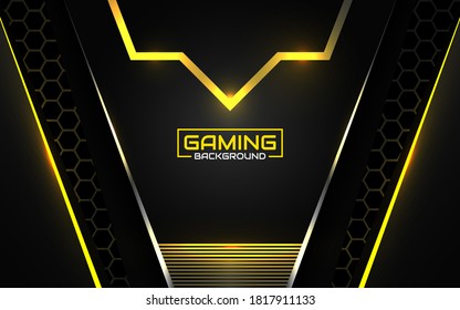 Abstract futuristic black and yellow gaming background with modern esport shapes. Vector design template technology concept can use element game banner, sport poster, cyber wallpaper, web, advertising