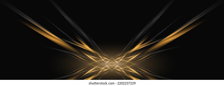 Abstract futuristic black and yellow wings on black wide background. Vector illustration