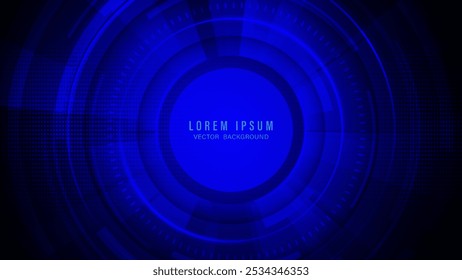 Abstract futuristic blue background with concentric circles, dotted patterns, and glowing light elements. Technology, innovation, futuristic design concepts. Vector illustration