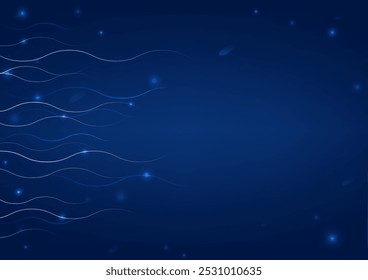 Abstract futuristic blue background with flow dots and glitter lights. Vector illustration