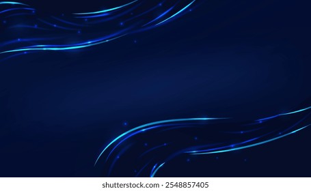 Abstract futuristic blue background with flow lines and glitter lights. Vector illustration