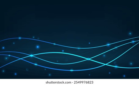 Abstractas fondo azul futurista con puntos de flujo y luces brillantes. Ilustración vectorial
