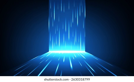 Abstract futuristic blue background with flow dots and glitter lights. Vector illustration