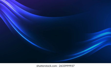 Abstract futuristic blue background with flow perspective lights. Vector illustration