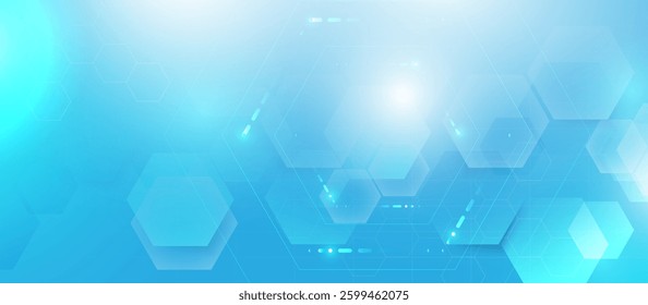 Abstract futuristic blue background with hexagonal shapes and digital light effects, ideal for technology and innovation themes