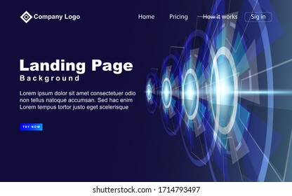 Abstrakter futuristischer blauer Hintergrund mit digitalem Weltraumkonzept und leuchtenden Bewegungsformen. Design-Vorlage für dynamische Vektorillustration für Elemente Landing Page, Wallpaper, Website, Cover Poster, Banner