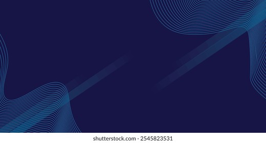Abstract futuristic blue banner background with overlapping geometric shapes and gradient wave curve line