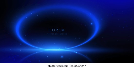 Abstract futuristic blue curve light ray on dark blue background. Vector illustration