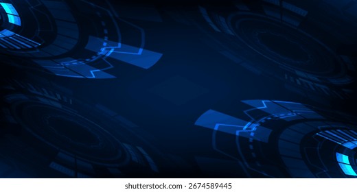 Fondo digital azul futurista Abstractas con el icono de la IA del holograma y los Elementos de la placa de circuito en un fondo oscuro. Eps10. Moderno