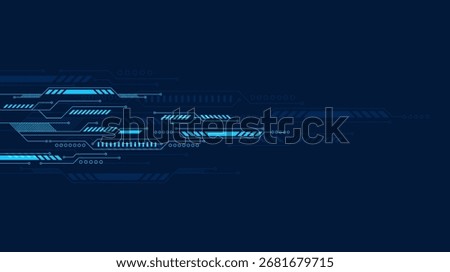 Abstract futuristic blue digital technology lines on dark background, concept of sci-fi interface, cyber network, innovation, hightech system, and virtual design.