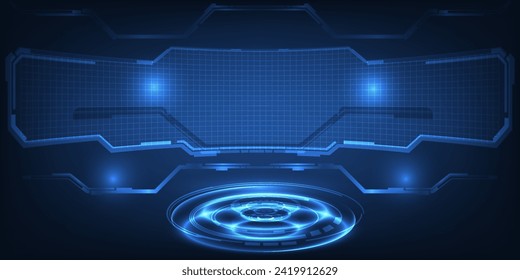 Abstract futuristic blue hi tech stage for product showcase background with curved digital tech display backdrop.Vector illustrations.