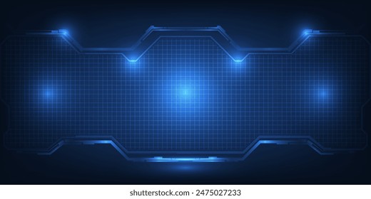 Abstract futuristic blue hi tech background with tech style display screen and empty space and grid line pattern.