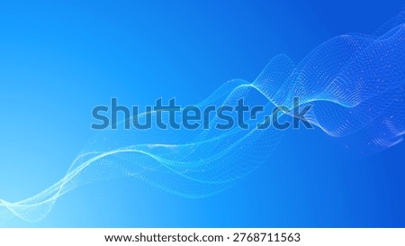 Abstract futuristic blue wave with floating particles and flowing lines vector background. Data flow concept for professional finance report, consulting pitch, e-learning, corporate banner