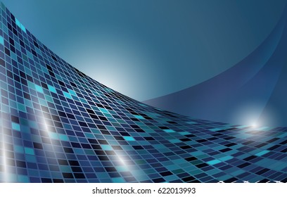 Abstract futuristic blue waves vector background. Cyber motion energy backdrop. Elegant dark surface creative template.