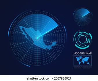 Abstract futuristic circle radar vector HUD, GUI, UI interface map of Mexico