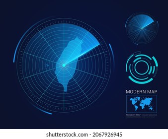 Abstract futuristic circle radar vector HUD, GUI, UI interface map of Taiwan