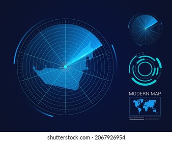 Abstract futuristic circle radar vector HUD, GUI, UI interface map of United Arab Emirates