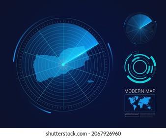 Abstract futuristic circle radar vector HUD, GUI, UI interface map of Yemen