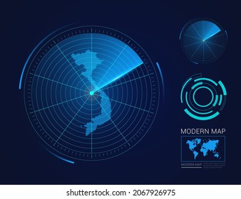 Resumen del vector de radar de círculo futurista HUD, GUI, mapa de interfaz de interfaz de interfaz de usuario de Vietnam