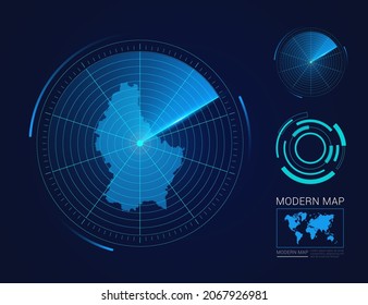 Abstract futuristic circle radar vector HUD, GUI, UI interface map of Luxembourg