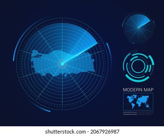 Abstract Futuristic Circle Radar Vector HUD, GUI, UI Interface Map Of Turkey