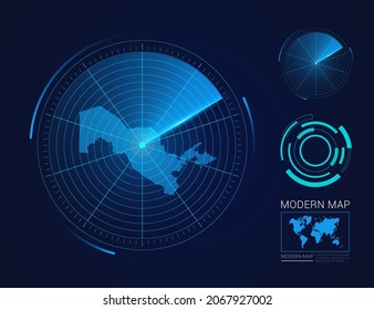 Abstract futuristic circle radar vector HUD, GUI, UI interface map of Uzbekistan