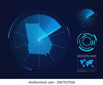 Abstract futuristic circle radar vector HUD, GUI, UI interface map of Georgia (USA)