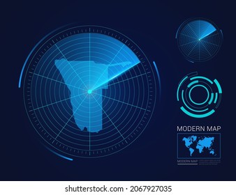 Abstract futuristic circle radar vector HUD, GUI, UI interface map of Namibia