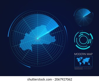 Abstract futuristic circle radar vector HUD, GUI, UI interface map of Burkina Faso