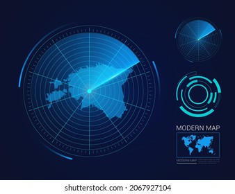 Abstract futuristic circle radar vector HUD, GUI, UI interface map of Estonia