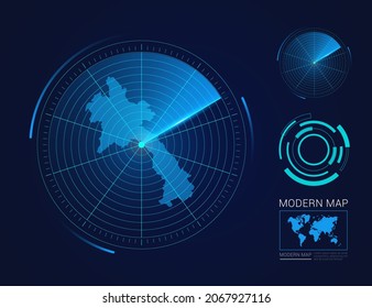 Abstract futuristic circle radar vector HUD, GUI, UI interface map of Laos