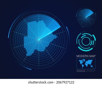 Abstract futuristic circle radar vector HUD, GUI, UI interface map of Botswana