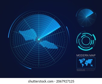 Abstract futuristic circle radar vector HUD, GUI, UI interface map of Samoa