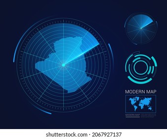 Abstract futuristic circle radar vector HUD, GUI, UI interface map of Algeria