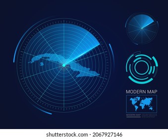 Abstract futuristic circle radar vector HUD, GUI, UI interface map of Cuba