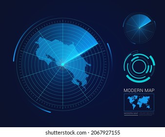 Abstrakter futuristischer Circle Radar Vektor HUD, GUI, UI-Schnittstellenkarte Costa Rica
