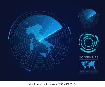 Resumen del vector de radar de círculo futurista HUD, GUI, mapa de interfaz de interfaz de interfaz de usuario de Italia