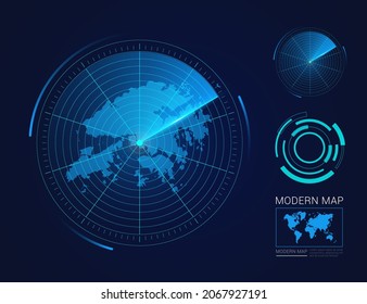 Abstract futuristic circle radar vector HUD, GUI, UI interface map of Hong Kong