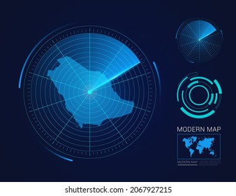 Abstract futuristic circle radar vector HUD, GUI, UI interface map of Saudi Arabia