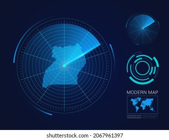 Abstract futuristic circle radar vector HUD, GUI, UI interface map of Uganda