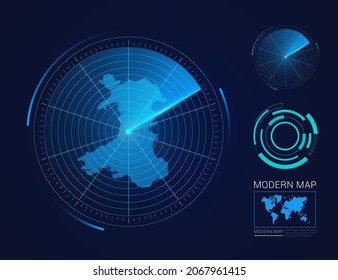 Abstract futuristic circle radar vector HUD, GUI, UI interface map of Wales
