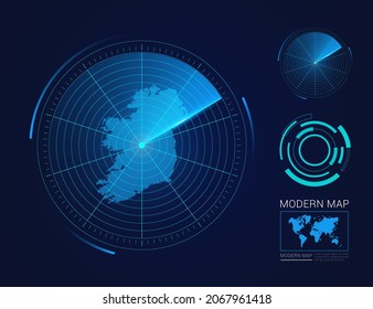 Abstrakter futuristischer Circle Radar Vektor HUD, GUI, UI-Schnittstellenkarte Irlands