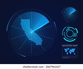 Abstract futuristic circle radar vector HUD, GUI, UI interface map of California