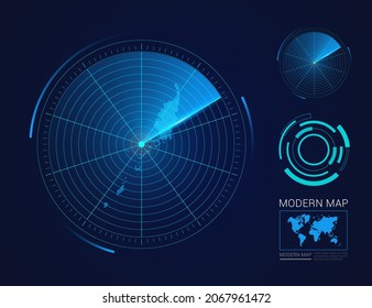 Abstract futuristic circle radar vector HUD, GUI, UI interface map of Palau