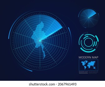 Resumen vector de radar de círculo futurista HUD, GUI, mapa de interfaz de interfaz de usuario de Myanmar