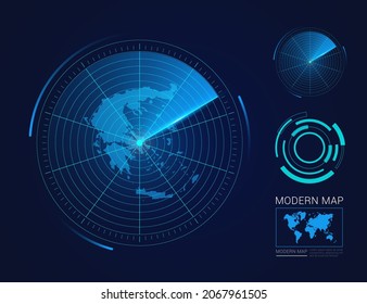 Abstract futuristic circle radar vector HUD, GUI, UI interface map of Greece
