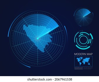Abstract futuristic circle radar vector HUD, GUI, UI interface map of Bosnia and Herzegovina