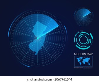 Abstract futuristic circle radar vector HUD, GUI, UI interface map of New Jersey
